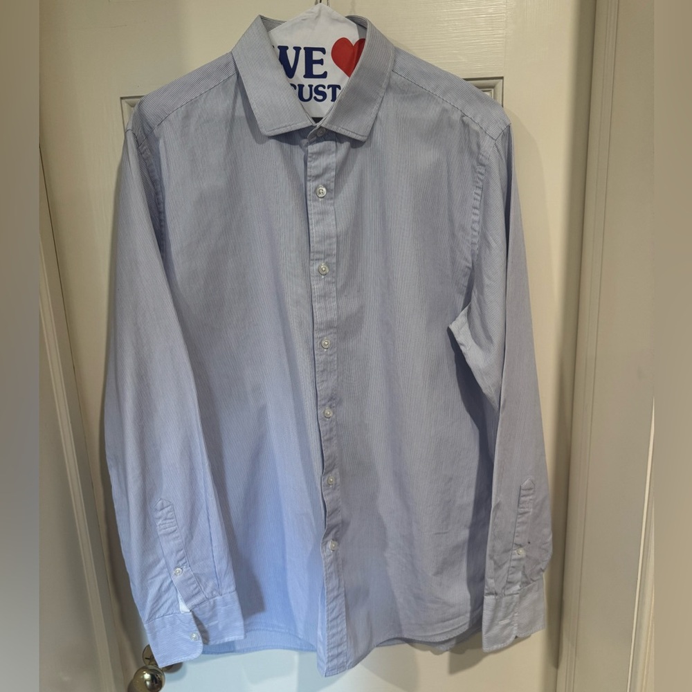 J. Crew Men's Ludlow Blue and White Thin Stripe Dress Shirt